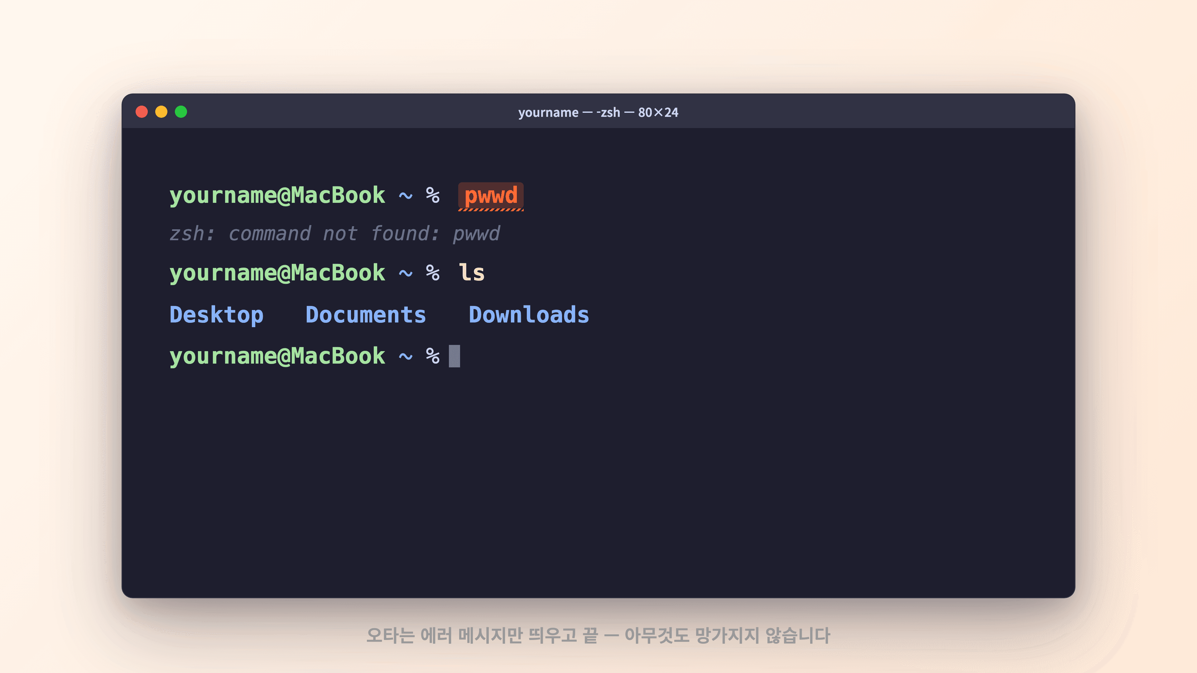 typooo 입력 → command not found 에러만 뜨고 끝
