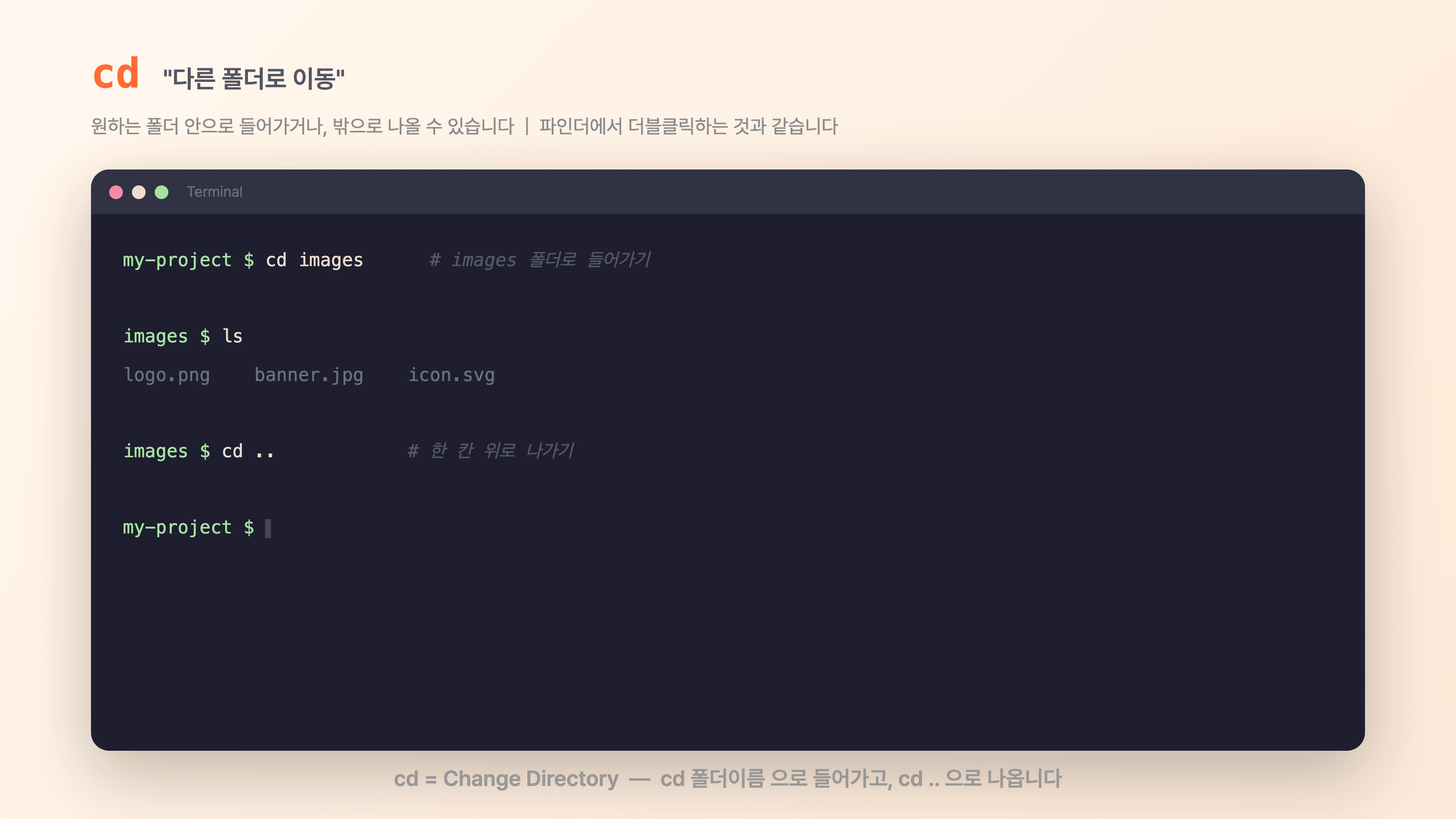 cat, mkdir, cp, mv, clear 보조 명령어 실행 화면